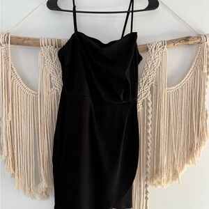 Lulu's Black Slip Mini Dress with Spaghetti Straps for Cocktail